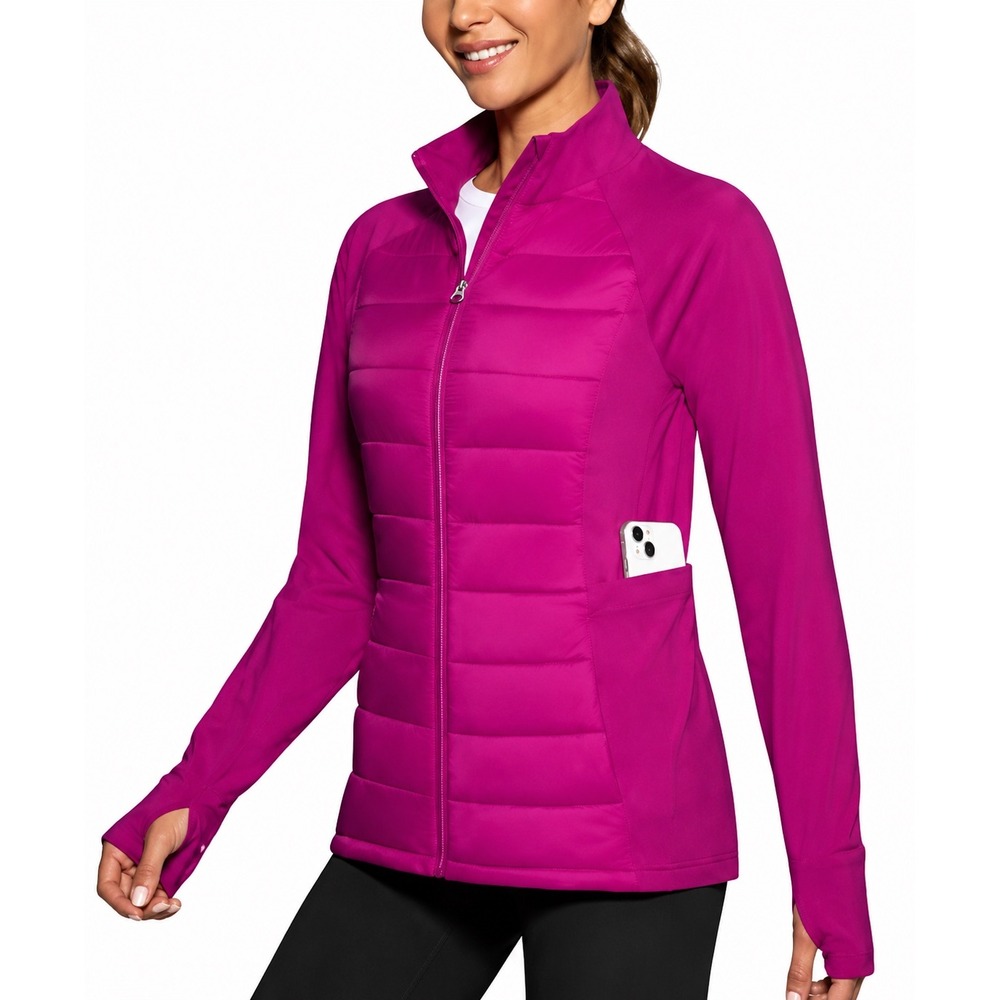 Sunice Womens Magenta Purple Hybrid Quilted Puffer Zip Up Jacket Size Small